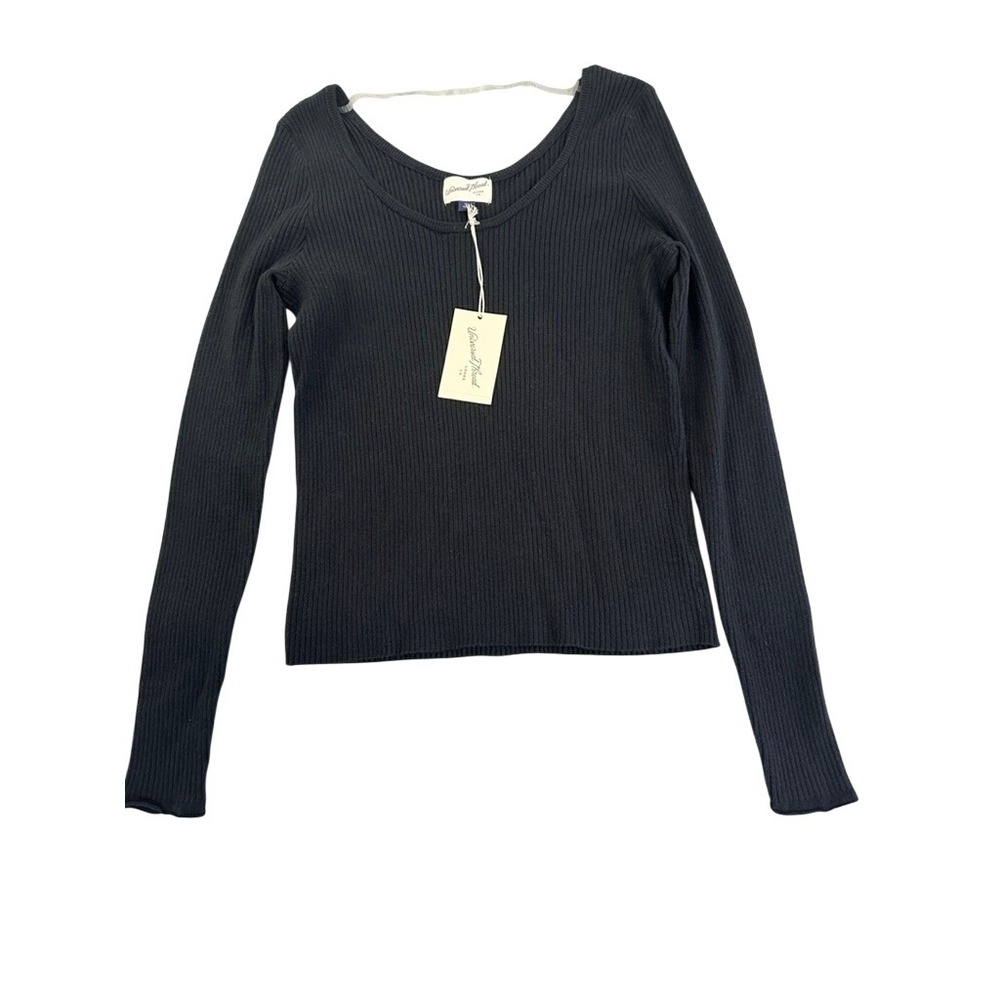 Universal Thread Womens XL Black Ribbed Scoop Neck Long Sleeve Top NWT